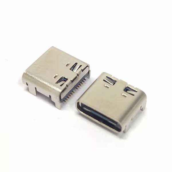 TYPE-C母座 板上雙排24PSMT 四腳插板 彈片帶凸包