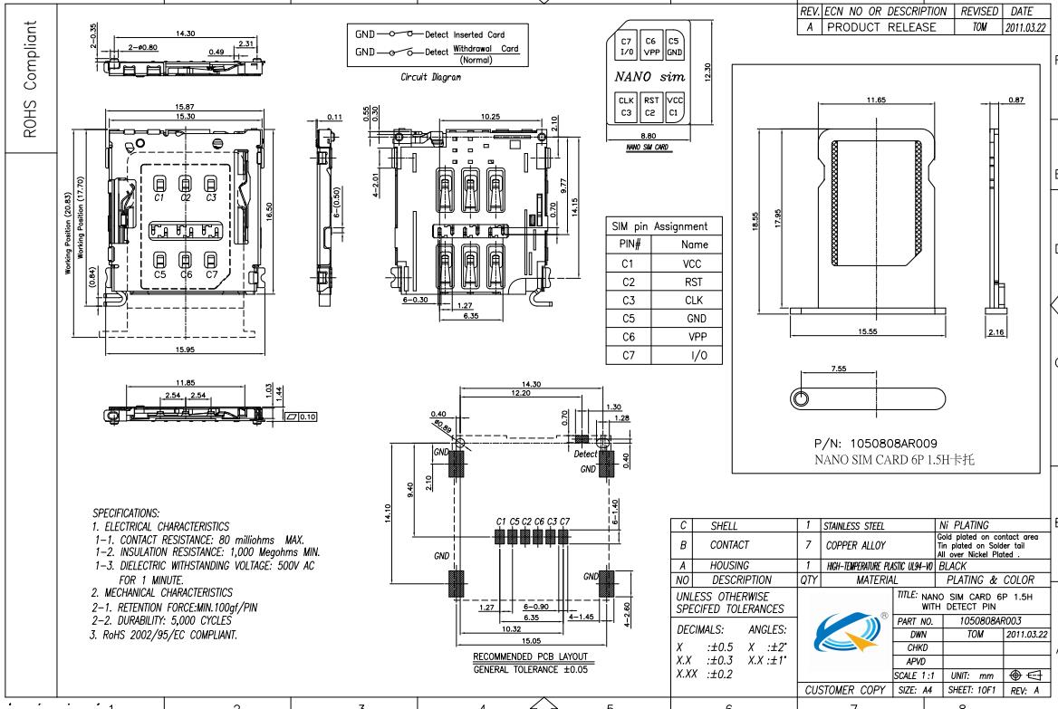 卡托式6P 1.5H 帶偵測(cè)卡座圖紙