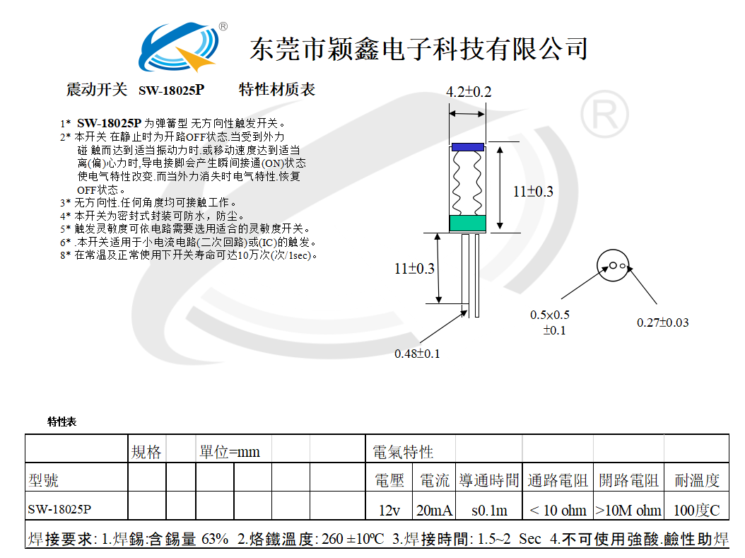 SW-18025P震動開關尺寸圖