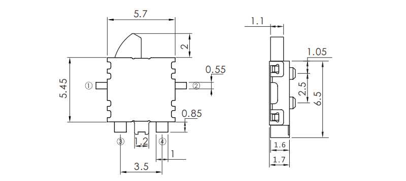 5.45*5.7限位開關尺寸圖
