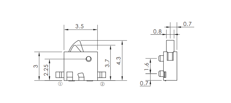 3.5*3黑色月牙復位檢測開關尺寸圖