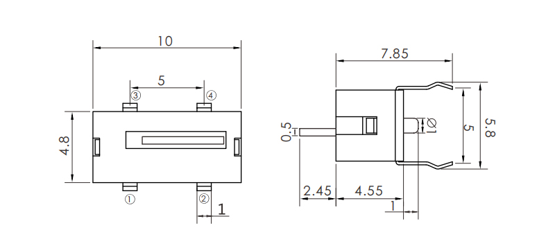 10*4.8黑色四腳檢測開關(guān)尺寸圖