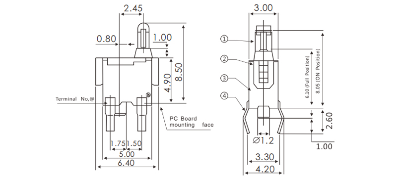 4.9*6.4長頭限位開關尺寸圖